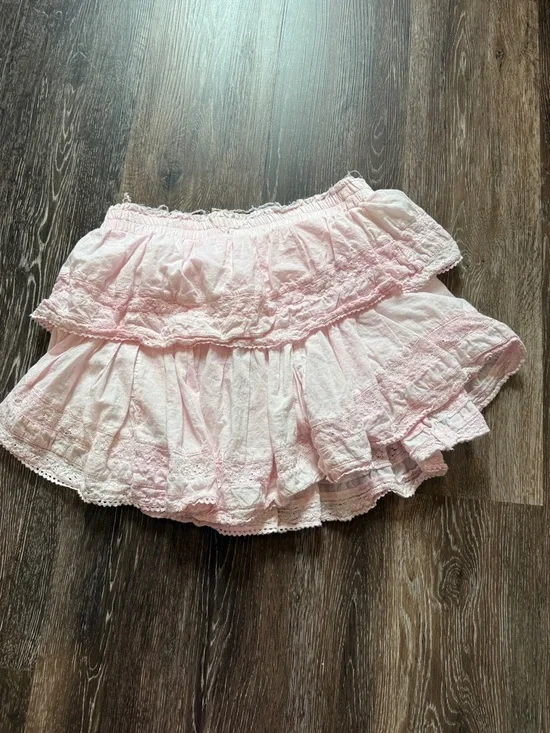 LoveShackFancy Pale Pink Tiered Eyelet Skirt - Picture 1 of 3